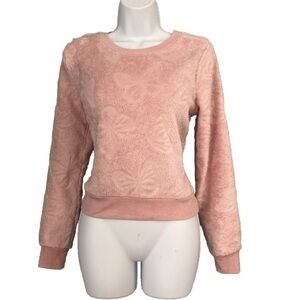 Crave Fame Sweatshirt Faux Fur Embossed Butterflies Comfy Cozy Warm Size Small